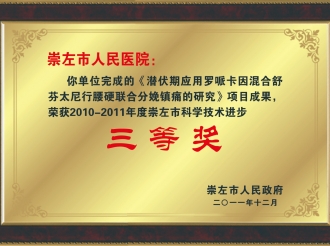 荣获2010-2011年度崇左市科学技术进步三等奖