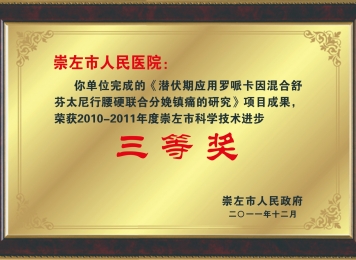荣获2010-2011年度崇左市科学技术进步三等奖