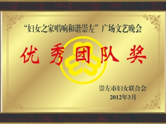 荣获“妇女之家唱响和谐崇左”广场文艺晚会优秀团队奖