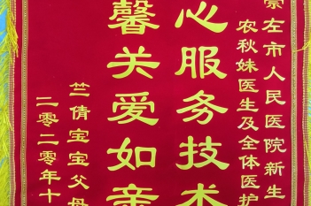20201101患者李竺倩感谢新生儿科农秋妹锦旗